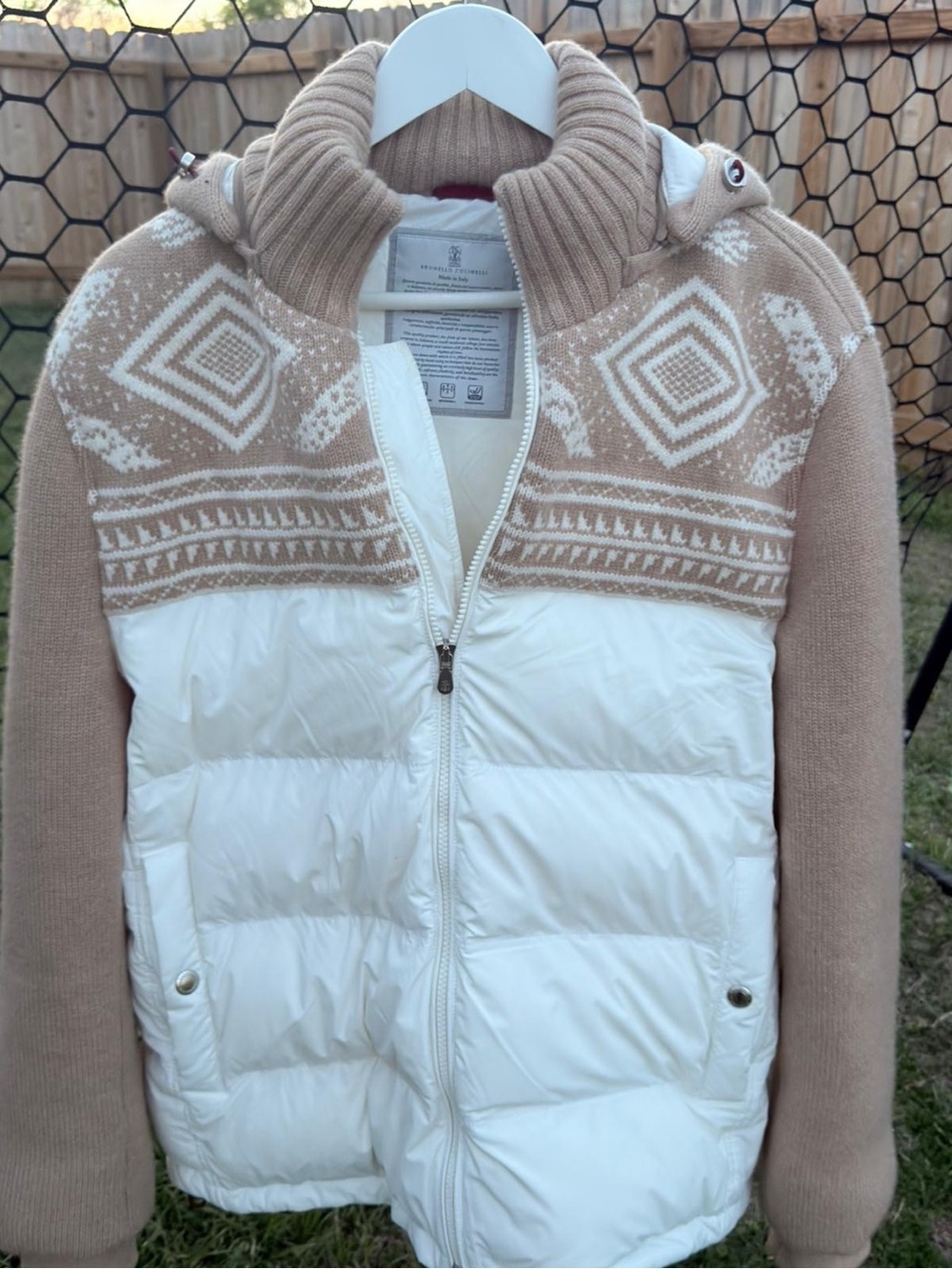 Brunello Cucinelli Cream Jacket with Light Gray Rib Collar